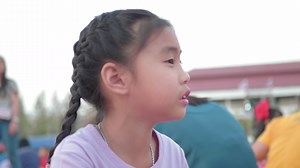 Download Little cute girl barbecue shashlik on a skewer. for free