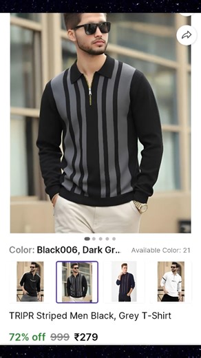 Striped Black T-shirt for Men at ₹279/- Only 🤩