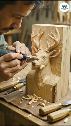 I Made a Realistic Wooden Deer from a Single Log 🦌 | Satisfying Wood Carving #woodlife #woodcraft