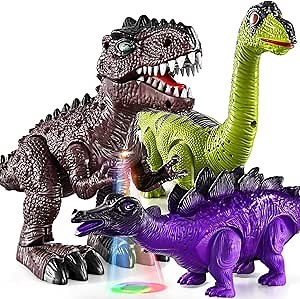 Amazon.com: TEMI 3 Pack Electrical Walking Dinosaur Toys for Toddlers 3-4 3-5 Years with Sound and Light Up, Toddler Robot Dinosaur, Brachiosaurus, Stegosaurus Dinosaur Figures for Kids : Toys & Games