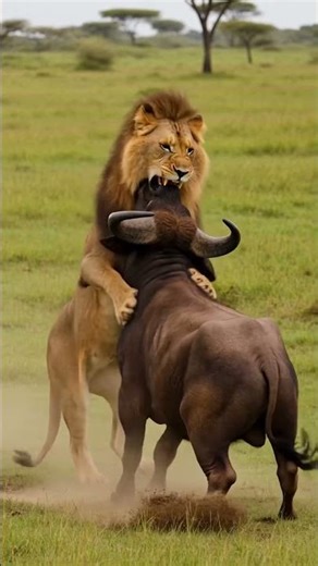 Lion vs. Buffalo: The Deadliest Hunt in the Wild! 🎥💥 #wildlife