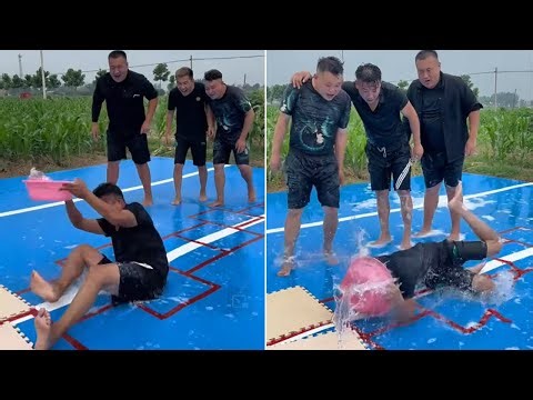 A cool summer, overcoming obstacles with water basins challenge, did you ever play hopscotch when y