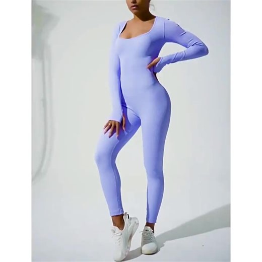 Sportswear One Piece Workout Jumpsuit Ribbed Long Sleeve Yoga Jumpsuit Plus Size Gym Jumpsuit Women