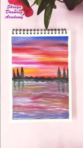 Cotton Candy Sunset Sky | Sky Reflection on Water | Beautiful Acrylic Painting for Beginners
