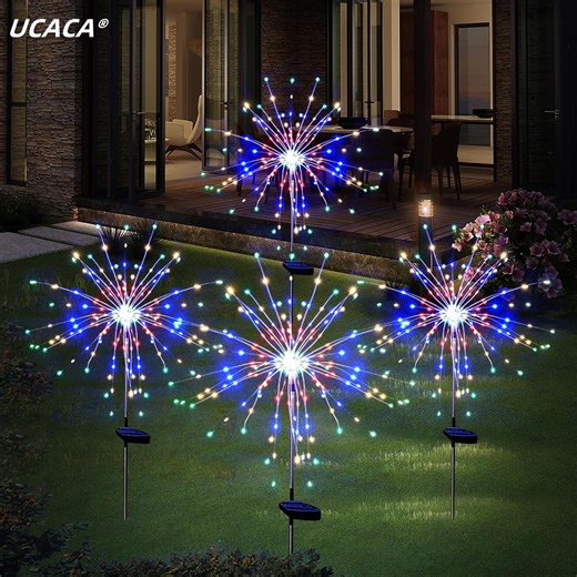 Solar Garden Firework Lights Outdoor Waterproof 4 Pack 120 LED Sparklers Solar Lights for Outside Patio Backyard Yard Pathway Walkway Decorations (Colorful)