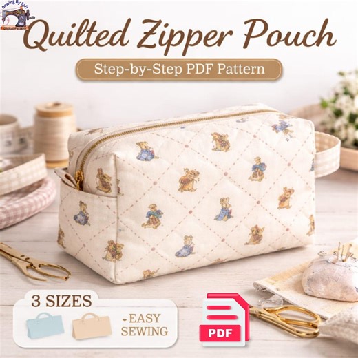 Quilted Makeup Bag Sewing Pattern PDF | Boxy Cosmetic Pouch, Bias Tape Finish, Beginner Friendly,zipper Cosmetic Pouch Tutorial,a4 US Letter - Etsy