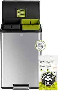 EKO EcoCasa II Rectangular Kitchen Step Trash Can, 20L+20L Dual Compartment Recycling Bins, Stainless Steel Lid and Pedal, Odor-Proof, Fingerprint Resistant