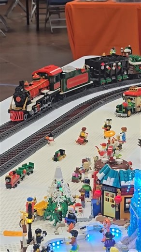 Lego Christmas train layout with a 4-6-0 ten wheeler steam locomotive, Heartland toy train show 2025