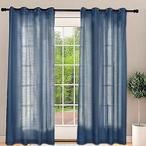 Frelement Grommet Curtains Drapes Linen Curtains Drapery Panel Light Filtering Translucent Curtains for Living Room Home Decorative Curtains, 52" W x 96" L, 1 Panel, Teal