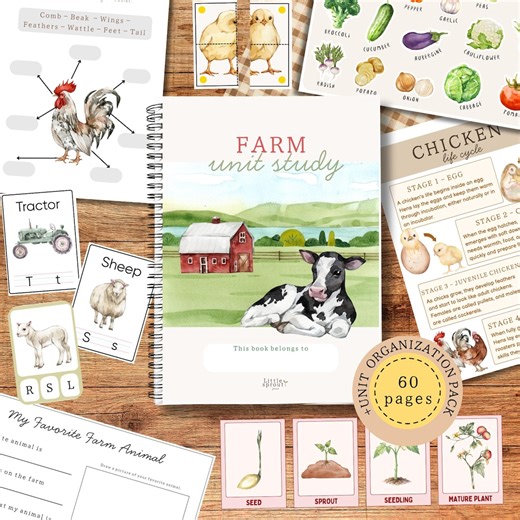 Farm Unit Study Printable Busy Book | Farm Animals Activities for Homeschool | Chicken Life Cycle Worksheet | Homeschool Organization Pack - Etsy Canada