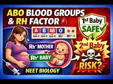 “ABO Blood Grouping & Rh Factor Explained | Rh⁻ Mother Rh⁺ Baby | NEET Biology”- Class 11