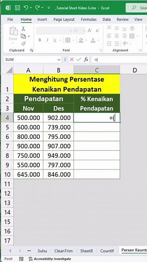 HOW TO CALCULATE PERCENTAGE INCREASE IN EXCEL #shorts #excel #exceltips
