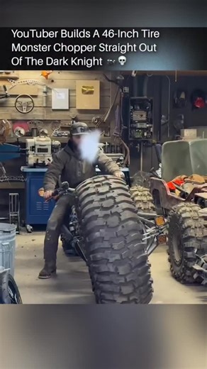 Silicon Web🆇 on Instagram: "BATMAN New Bike YouTuber Grind Hard Plumbing Co built a real life monster chopper with massive 46 inch tires straight out of a movie. This absolute beast runs on a powerful KTM 1190 Adventure engine and features gigantic off-road truck tires that make riding through deep snow look like an intense challenge. Since standard handlebars cannot turn such heavy wheels the team engineered a custom hydraulic steering system into the tube chassis to help navigate this post-ap