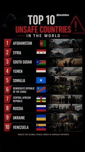 top 10 unsafe country in the world 🌏 #worldsgk #globalrankings #trending