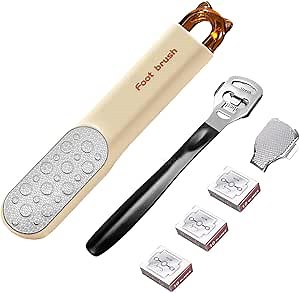 2-in-1 Foot File - Callus Shaver Skin Remover with 31 Blades - Stainless Steel Dual Sided Pedicure Feet Scrubber with Handle for Callus, Dry, Hard Dead Skin Removal - Heel Scraper Foot Care Tools
