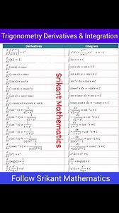 1K views · 18 shares | Derivatives & Integrations #important #math #question #viralreels #trendingreels #knowledge #reels #mathskills #theory #exam Follow Srikant Mathematics, Hazaribag HAZARIBAG MATHEMATICS | Srikant Mathematics, Hazaribag | Facebook