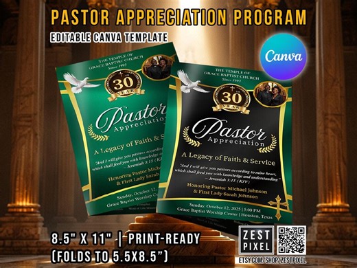 Pastor Appreciation Program Template | Editable Canva Brochure (PDF) - Etsy