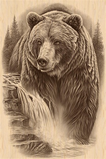 Grizzly Bear Waterfall Laser Engraving File, Realistic Bear PNG & BMP, Wildlife Cabin Decor Design, Ready to Engrave, Instant Download - Etsy Canada