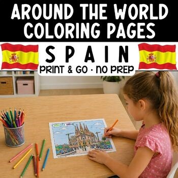Around the World Spain Coloring Pages | Famous Landmarks | No Prep Print and Go