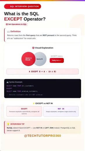 SQL EXCEPT OPERATOR EXPLAINATION #coding #sql