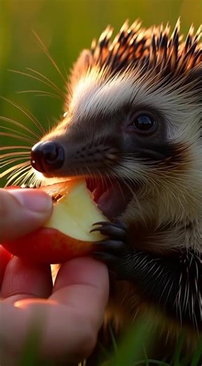 This Adorable Hedgehog Eats an Apple from Hand! 🍎🤏