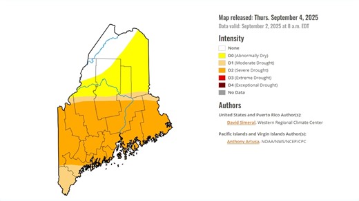 US Drought Monitor: Roughly half of Maine now in 'severe' drought