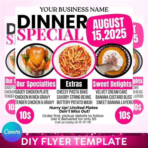 Dinner Special Flyer, Sunday Specials Flyer, Restaurant Menu Flyer, Food Business Flyer, Dinner Deals Flyer, Dinner Sale, Editable in Canva - Etsy