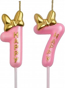 17th Birthday Candles, Pink 3D Number 17 Happy Birthday Candle Cake Topper Decorations