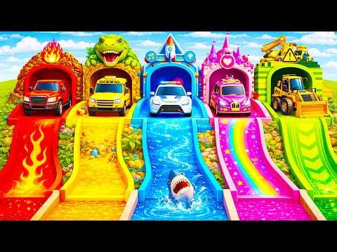 TRANSPORTING CARS, AMBULANCE, POLICE CARS, FIRE TRUCK OF COLORS! WITH TRUCKS! - FS 22 #10