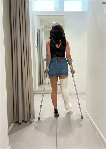 Shopping with LLC white and crutches