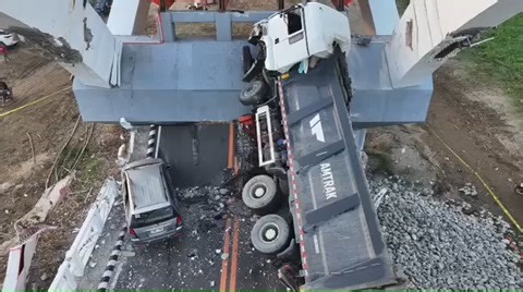 WATCH: Drone video of the newly-built Cabagan-Sta. Maria Bridge in Isabela on Friday morning, February 28. DPWH Cagayan Valley says a portion of the bridge collapsed on February 27 after a dump truck carrying boulders used the bridge. DPWH Cagayan Valley: Contruction of Cabagan-Sta. Maria Bridge began November 2014 and was completed February 1, 2025. Total cost of P1.22B Bureau of Design and Bureau of Construction to conduct further evaluation and assessment. | via Jeff Canoy, ABS-CBN News (Vide