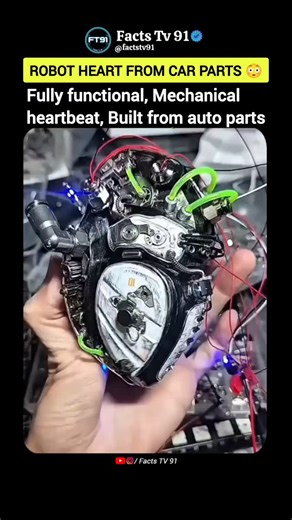 Mr. Raja Kumar on Instagram: "A Robotic Heart Made From Car Parts 🤖❤️ This is a fully functional robotic heart built using automobile parts. Gears, valves, tubing, and mechanical components work together to mimic a real heartbeat. Instead of biology, this heart runs on engineering, motion, and control systems. It shows how mechanical design can recreate life-like functions using industrial components. In this video: • robotic heart mechanism • engineering inspired by biology • auto parts used i