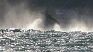 Low level close-up view of Rhine Falls, the largest waterfall in Switzerland and Europe.