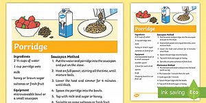 Goldilocks and the Three Bears Porridge Recipe Sheet