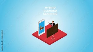 Education concept teacher and student with Hybrid Learning 3d animation cartoon in 4k