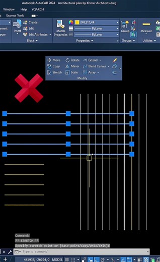 Autocad P25 | របៀបតភា្ជប់ខ្សែ Line ដោយប្រើ Extend ( Wrong and True )✍️ use command : Extend Step : Select-> Ex #autocad #architecture #tip #ស្ថាបត្យកម្មខ្មែរ #tiktokkhmer