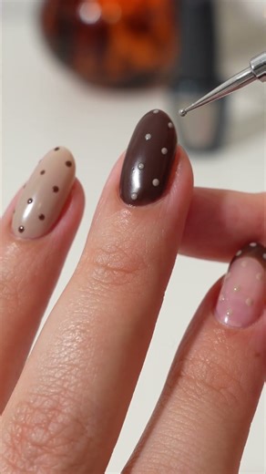 Pinterest 2025 Coffee Aesthetic Polka Dot Nails