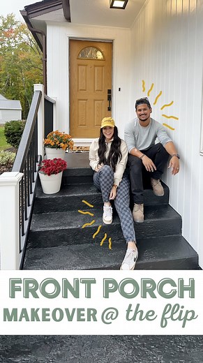 Quick front porch makeover complete ✅ We even snuck in a sneak peek at what our new white siding will look like, we couldn’t help ourselves 😉 The new matte black handle & lock from @kwikset really tied the whole project together. It’s PERFECT for our flip house because we can easily rekey the lock to whatever key we want, and so can the new homeowners, with the Kwikset® SmartKey™ technology! It’s important we not only create a beautiful home for someone, but also a safe one. Head to @homedepot 