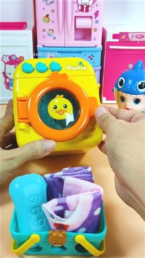 Satisfying Miniature: Yellow Washing Machine Laundry Cleaning Playset ASMR (No talking)