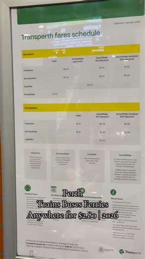 Perth Life Attitude by Bruse on Instagram: "票價 From 2026, all Transperth trips across Perth will be capped at $2.80 per ride. #Perth #transperth #publictransport #commute #perthcity"
