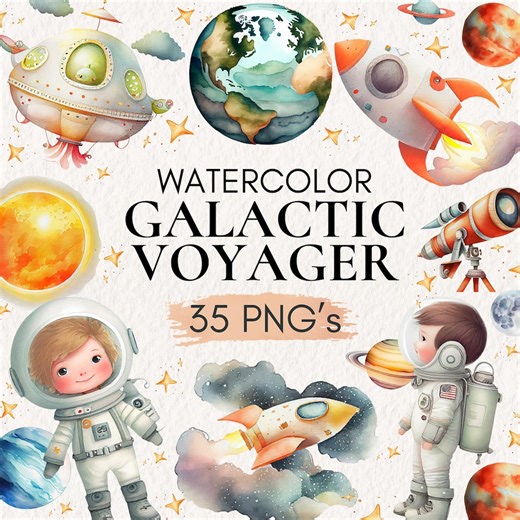 Watercolor Space Clipart, Cute Astronaut PNG, Planets Solar System, Rocket Ship Illustration, Nursery Art, Space Clipart, Astronaut Nursery - Etsy