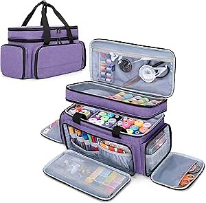 LUXJA Large 2 Layers Sewing Organizer Bag with 5 Detachable Dividers, Sewing Storage Bag for Sewing Supplies, Purple