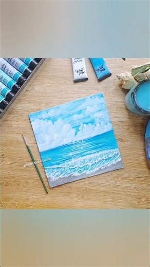 Aesthetic Sea/Waves/Clouds Painting | Easy Acrylic Painting for Beginners | Seascape Canvas Painting