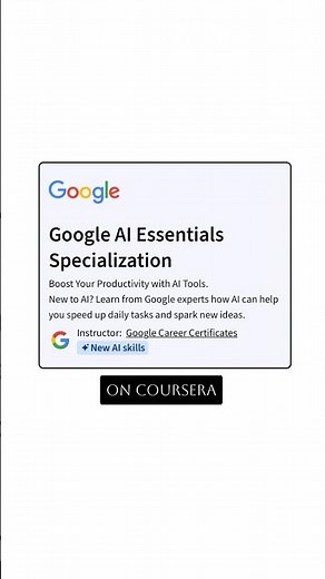 #CourseraPartner Learn practical AI skills with Google AI Essentials on ‪@coursera‬. #AI #coursera