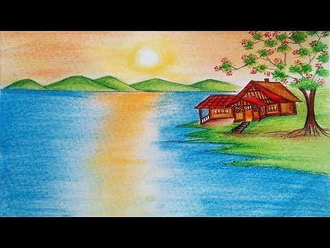 Natural Scenery Drawing - How To Draw Nature Scenery with Sunrise step by step