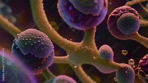 Cells dividing viewed through a microscope, cinematic, microscopic, high detail, magnified, good exposure, subject in focus, dynamic movement, mesmerizing