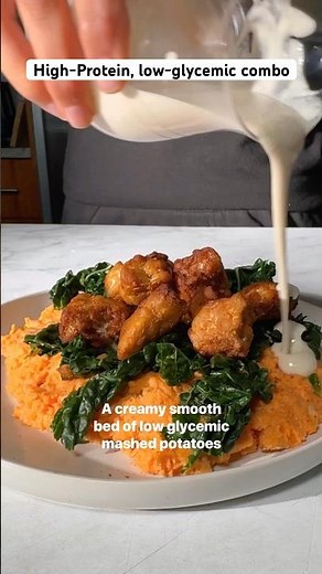 LOW-GLYCEMIC MASHED POTATOES, FERMENTED HIGH-PROTEIN TEMPEH, the dressing😍‪@cookingforpeanuts‬ l