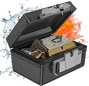 WASJOYE Fireproof Waterproof Safe Box - 0.5 Cubic Feet Fireproof Safe with Key Lock, Portable Safe Box for Home Car Business Office Outdoor Documents Money Passport Cash Jewellery Valuables Storage