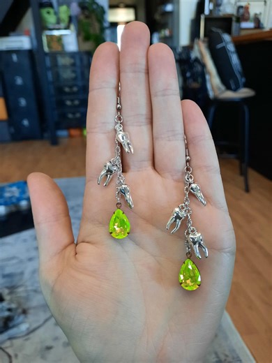 Glass Pear Chartreuse Drops With Teeth Earrings - Etsy