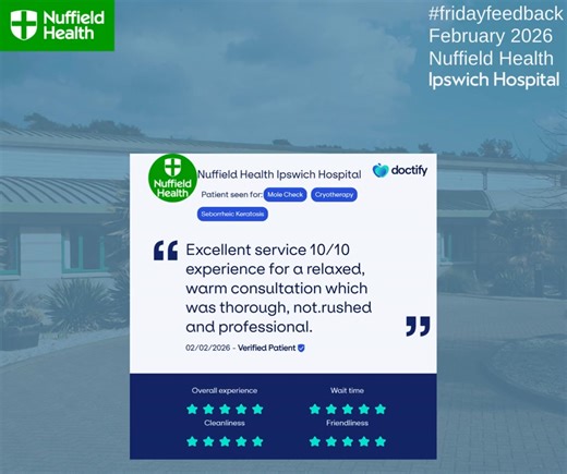 🌟 Feedback Friday 🌟 We are halfway through the month and here are the Doctify reviews for us at Nuffield Health Ipswich Hospital so far — and we couldn’t be prouder! 💚 Your feedback helps us continue delivering the high‑quality care, compassion, and support our patients deserve. Thank you to everyone who has taken the time to share their experience with us. 📣 We love hearing from you — keep your reviews coming! #FeedbackFriday #DoctifyReviews #NuffieldHealth #PatientExperience #ExceptionalCa